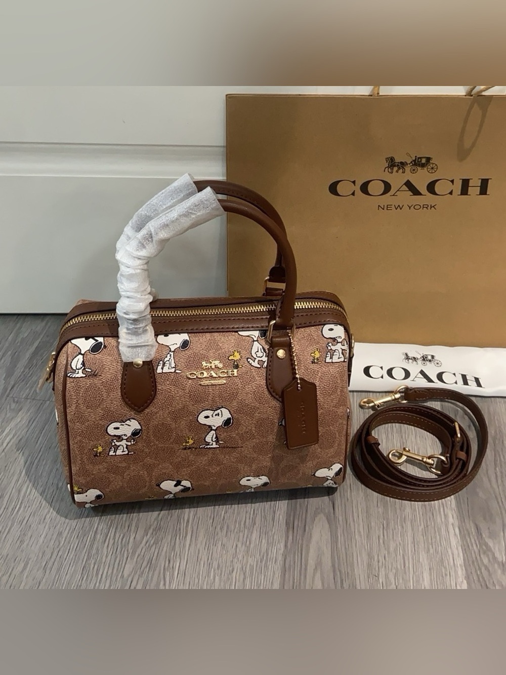 Coach Brown Signature Snoopy Mini Satchel